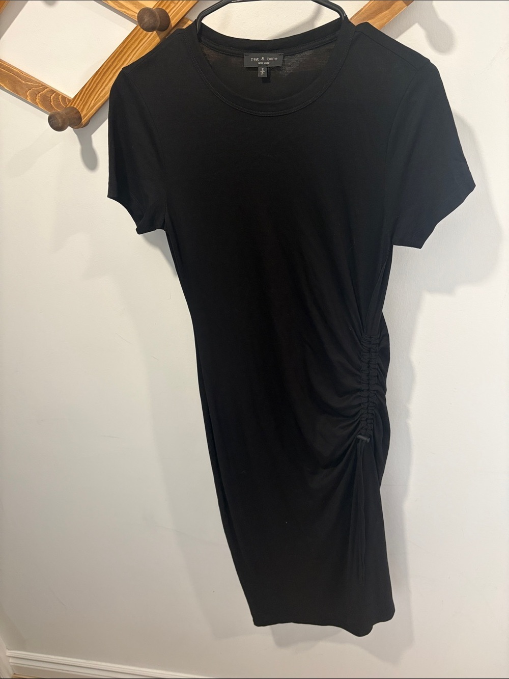 Rag and Bone Ina Black T-Shirt Ruched Midi Dress